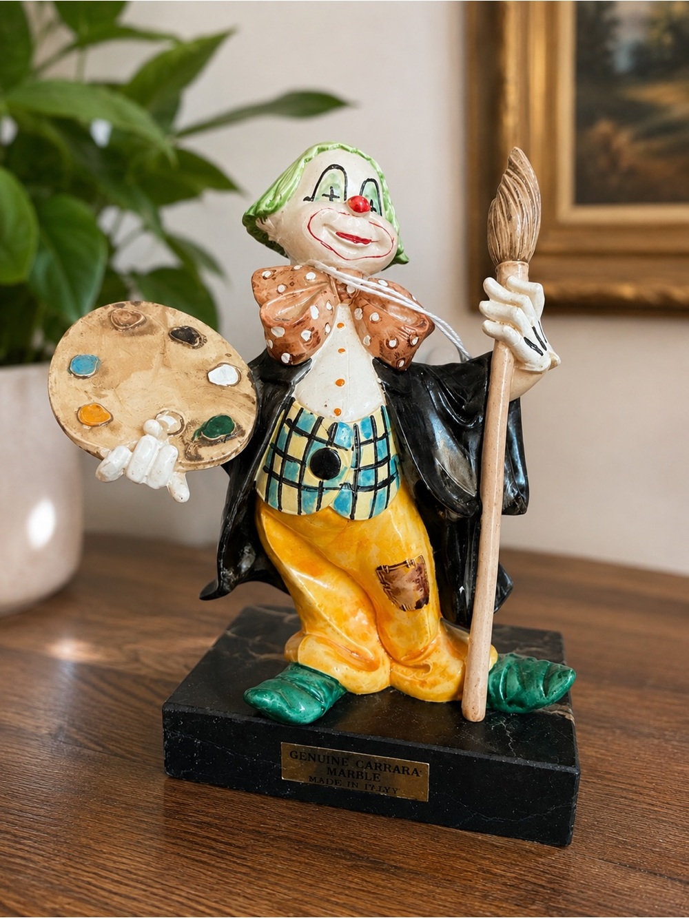 Vintage 80 Italian Simonelli DEPOSE Clown Artist Painter Genuine Carrara Marble